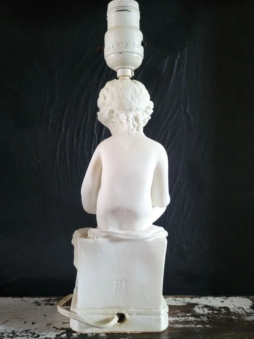 Vintage White Alabaster Sculpture Lamp Of Child Scribe After Canova 12.5 Inches